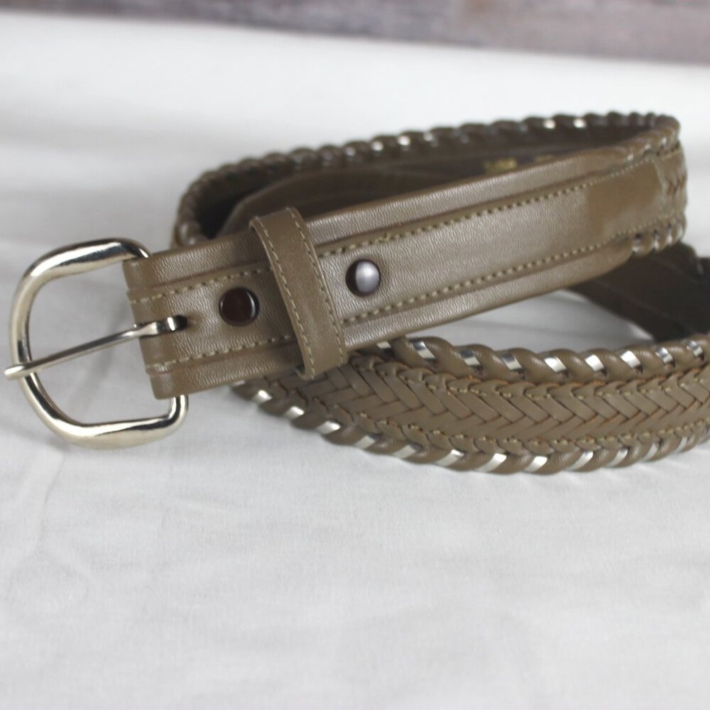 Full Grain Leather Woman Tan Belt Size Large 38 Genuine Steel Lace Silver Buckle